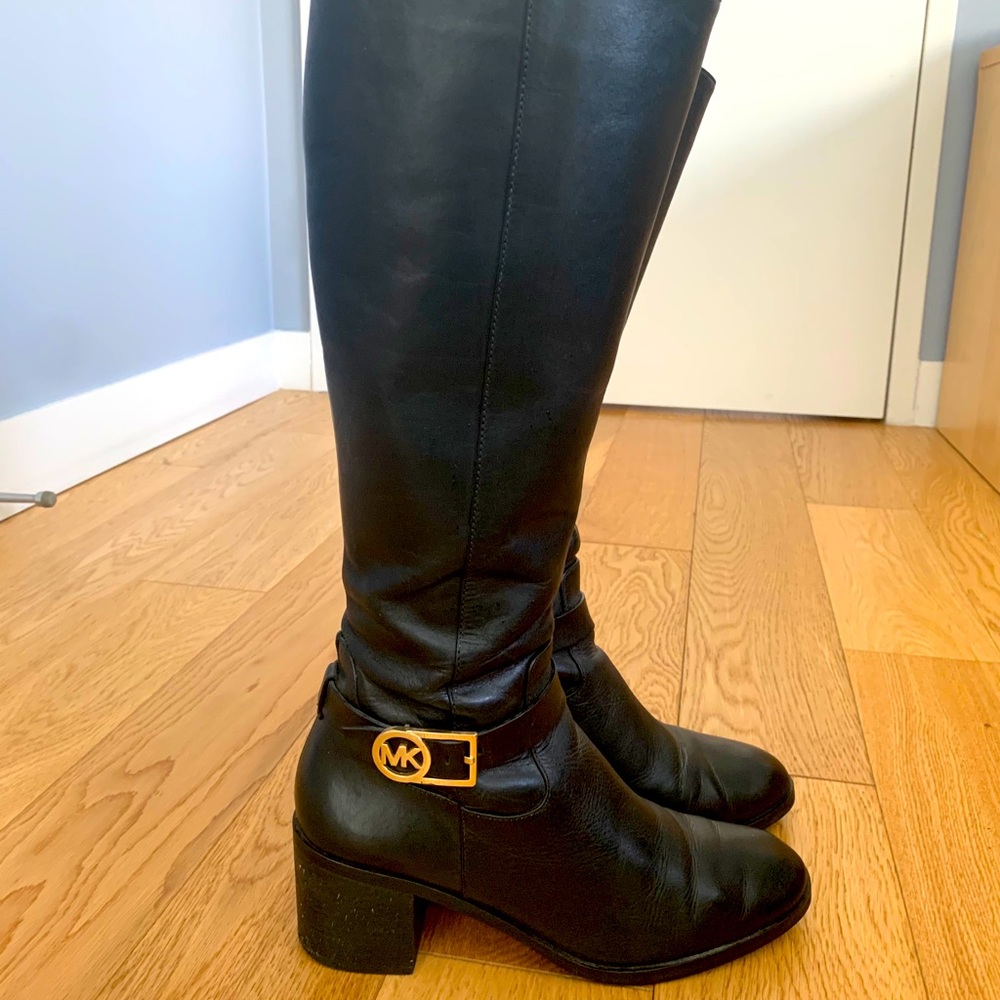Michael Kors Knee High Black Leather Boots Size 9
